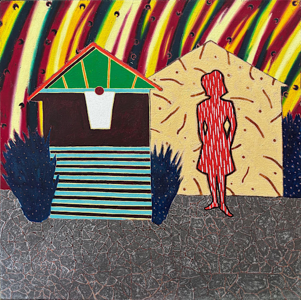 Red Woman with 2 Houses by Francis Pavy