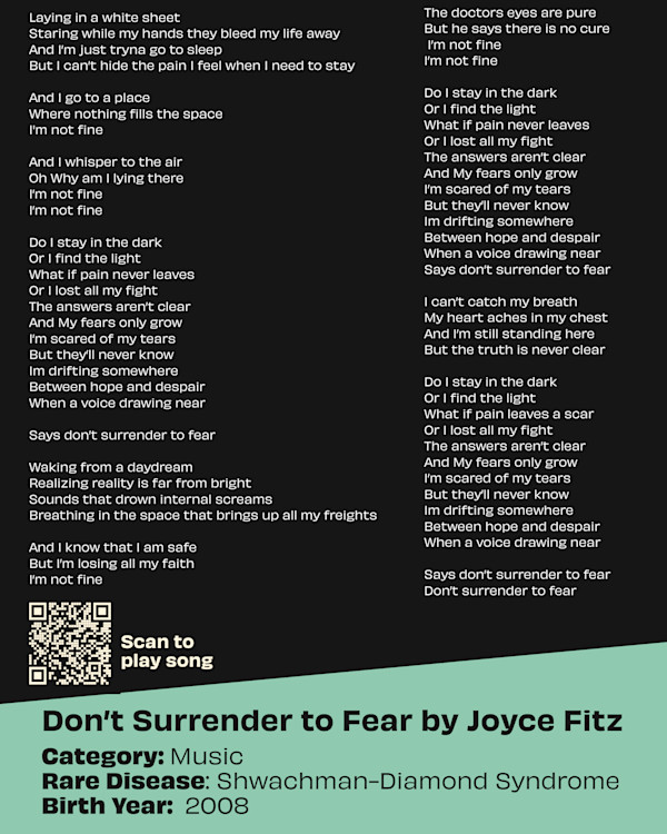 Don't Surrender to Fear by Joyce Fitz - Schwachman-Diamond Syndrome, Image 1.