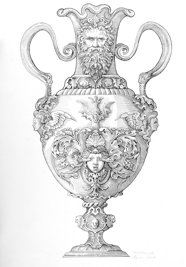 The Witches Bottle (Study of an anonymous 19th century “cul de lampe” decorative reference motif) by Myriam Black, Image 1.