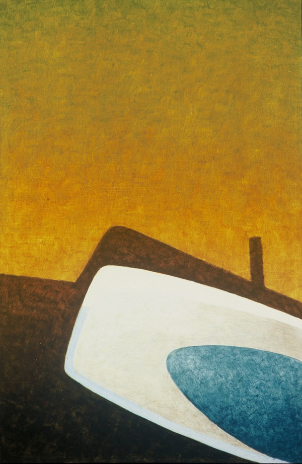 Canal (formerly White Boat at Dock) on paper by Kevin MacDonald, estate