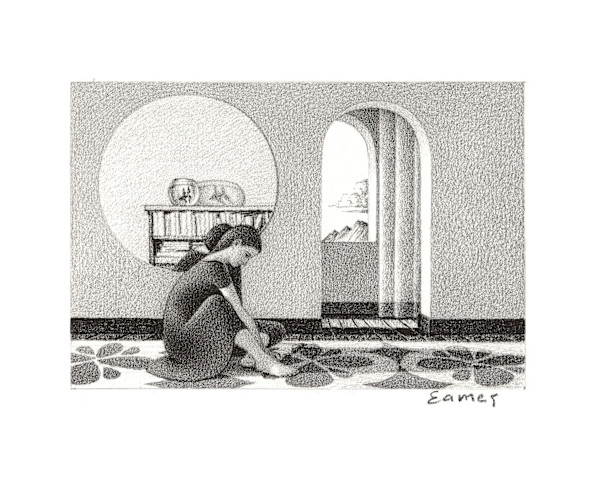 Bookcase with Goldfish Bowl Reflection by Kristin Eames, Image 1.