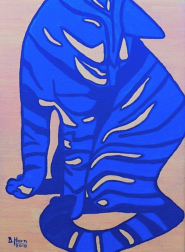 Blue Cat on Linen by Betsy Horn, Image 1.