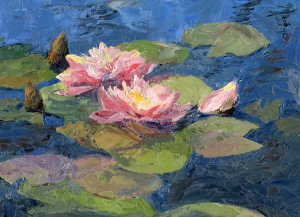 Impasto Water Lilies (framed) by Carrie Lacey Boerio