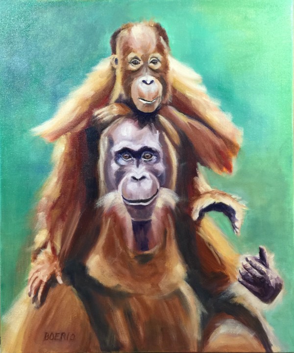 Orangutan family (18 x 24" oil) by Carrie Lacey Boerio