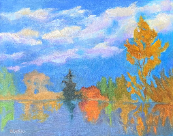 Early fall at dusk, plein air (11x14 in) by Carrie Lacey Boerio