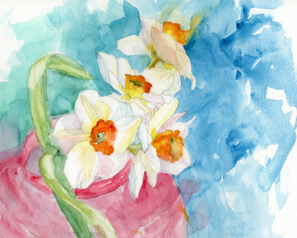 Daffodil bouquet, plein air (framed) by Carrie Lacey Boerio