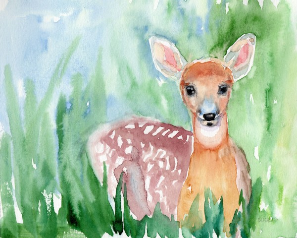Baby Deer (8 x 10" watercolor) by Carrie Lacey Boerio