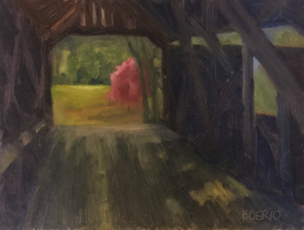 Through the covered bridge (9x12" painting) by Carrie Lacey Boerio