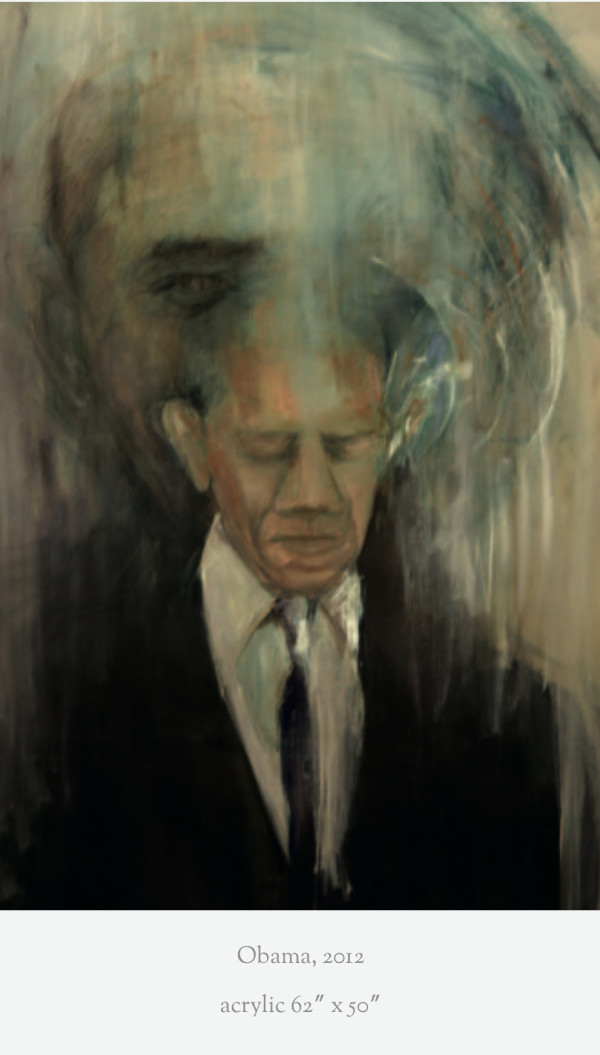 Obama  acrylic  30x62'' 2012 by Renee brown