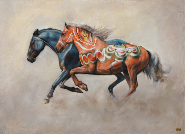 Galloping Horses (Blue & Orange) by Andreas Englund, Image 1.