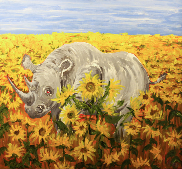 Rhino In Sunflower Patch by Gerald F. Mckie
