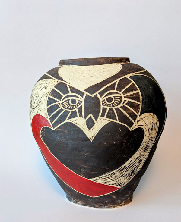 Red Stripe Owl Vase by Jill Robinson