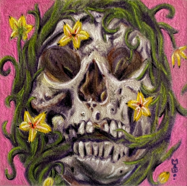 Skull with yellow flowers by Michael T. Gardner