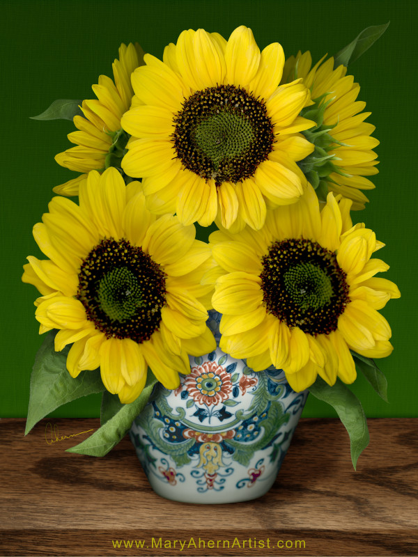 Sunflowers in Makkum Pot - Homage to van Gogh by Mary Ahern