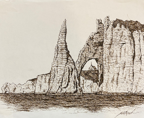View of a Church through the Cliffs of Etretat by Larry Prestwich, Image 1.