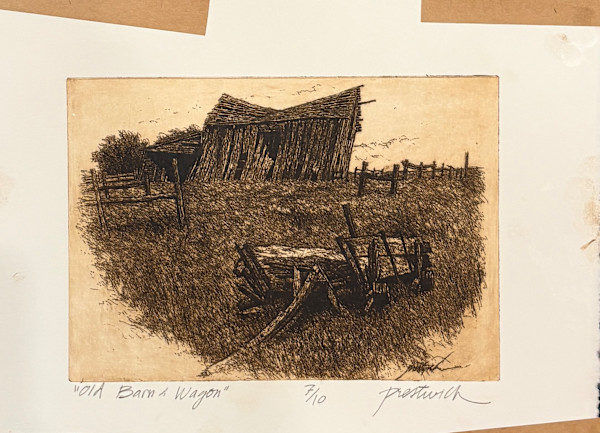 Old Barn & Wagon 7/10 by Larry Prestwich, Image 1.