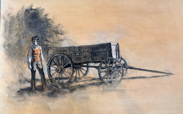 Figure and Old Wagon by Larry Prestwich, Image 1.