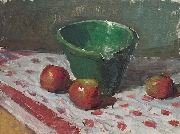 Apples on Printed Cloth by Patricia Nebbeling