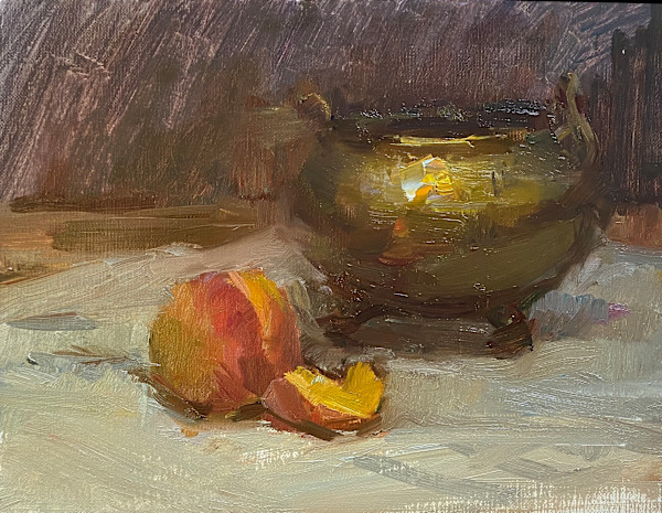 Peach and Brass Pot by Patricia Nebbeling