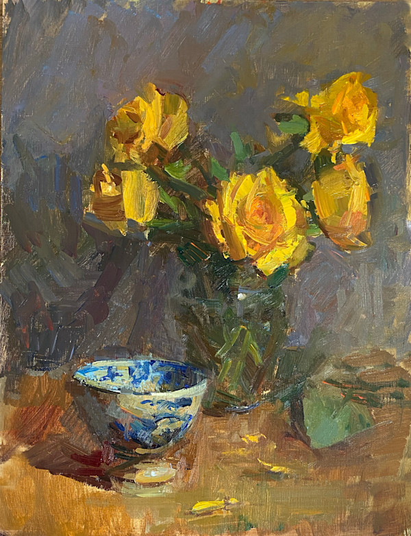 Yellow Roses with a Bowl by Patricia Nebbeling