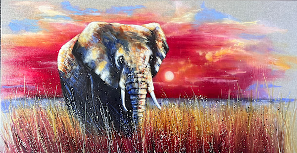 Elephant with a Mara sunset (commission piece) by Louise Luton, Image 1.
