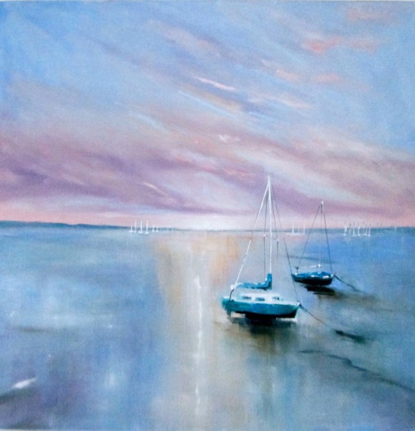Reflections in the harbour at dusk by Louise Luton