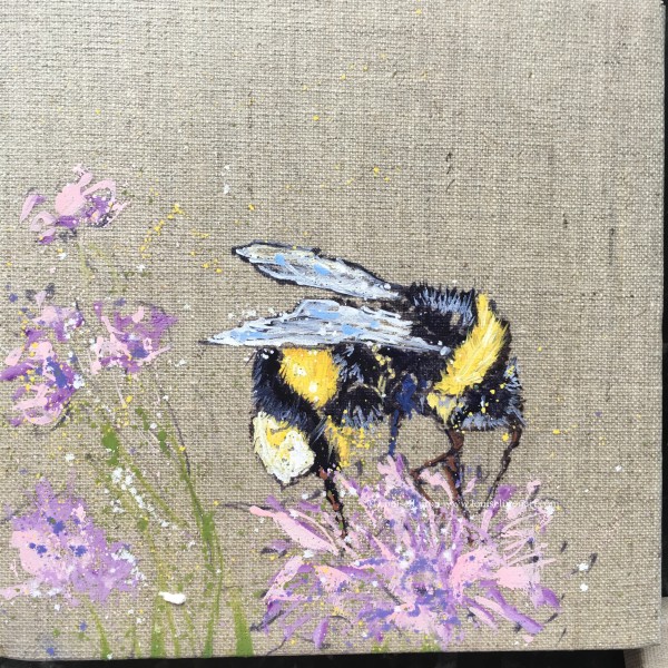 Bumble bee on chive flower by Louise Luton