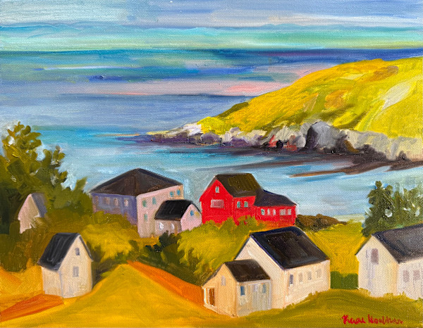 Monhegan Village with the Red House by Rachel Houlihan