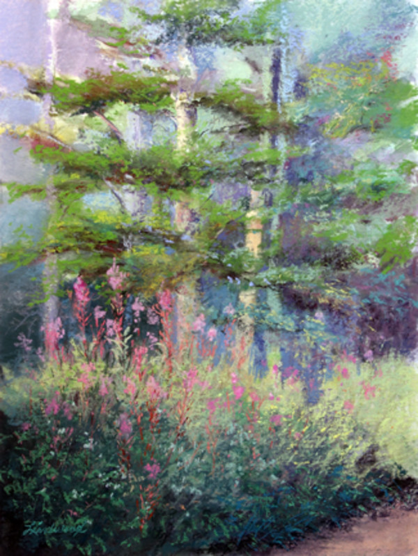Fireweed And Firs by Gretha Lindwood