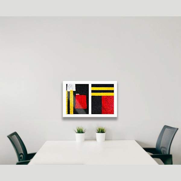 Street Lines #05: Red Squares and Yellow Lines Proof 1 by Susan Bowen