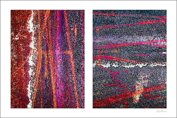 Seeing Red #12: Colorful Bike Tracks Abstract by Susan Bowen