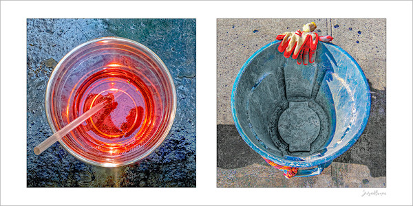 Round Pair #10: Red Glass and Blue Can by Susan Bowen