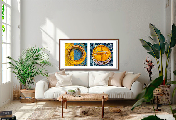 Round Pair #01: Manhole Covers, Orange and Blue 1/15 by Susan Bowen