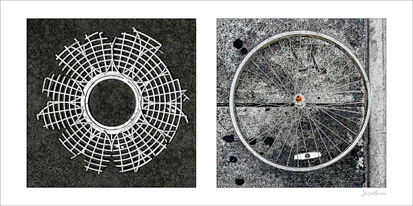 Round Pair #04: Starburst and Bicycle Wheel by Susan Bowen