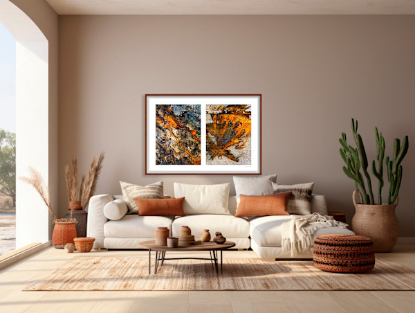 Spills Diptych #15: Coffee Ground Abstract (framed) 1/15 by Susan Bowen