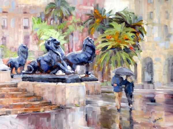 Lions at the Columbus Monument, Barcelona by Heather Arenas