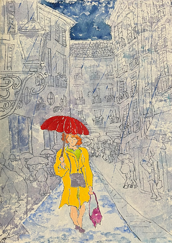 Woman Walking in the Rain by Don Barnett