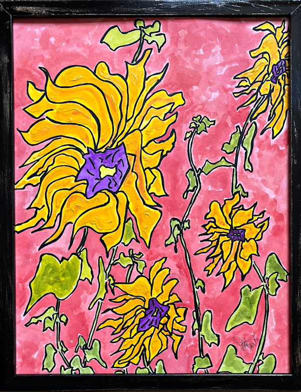 Sunflowers on Red by Don Barnett