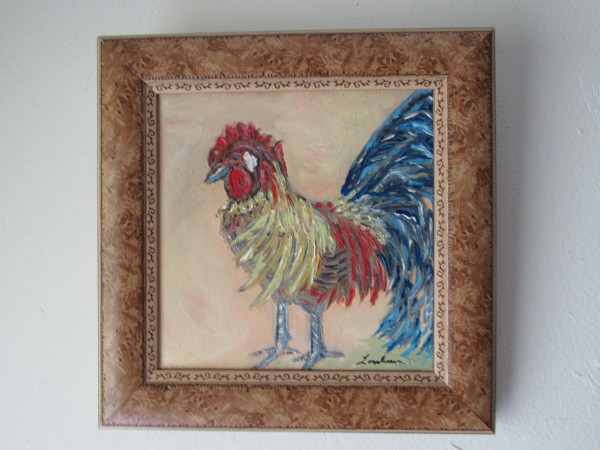 Framed "Rooster" Acrylic Painting by Lora Wood