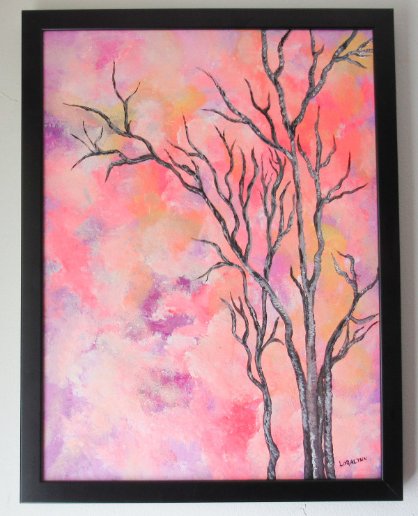 "Simplicity" - A Colorful Framed Acrylic Painting of a Tree by Lora Wood