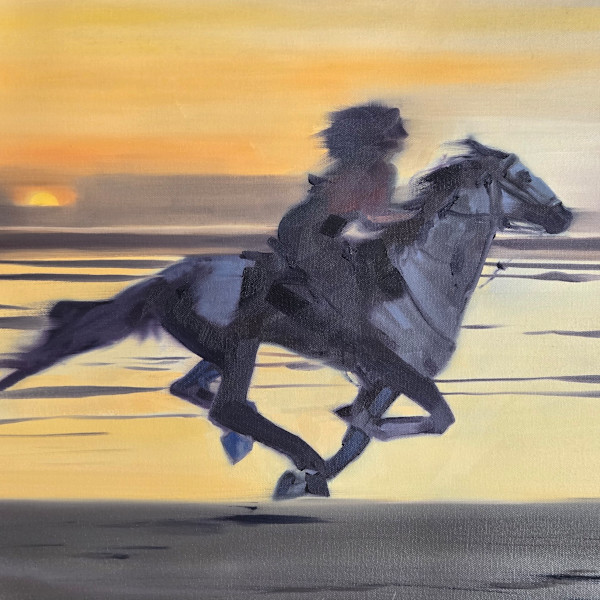 Girl riding horse on sunset beach by Matthew Jacobson, Image 1.