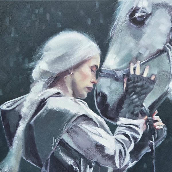 Girl with white horse by Matthew Jacobson