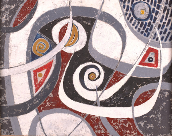 Abstract White Grey and Red Arches by Aditya Prakash (1924-2008)