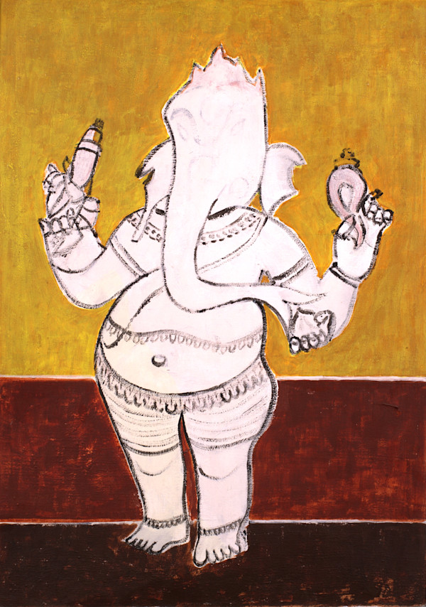 White Ganesh with Colored Background by Aditya Prakash (1924-2008)