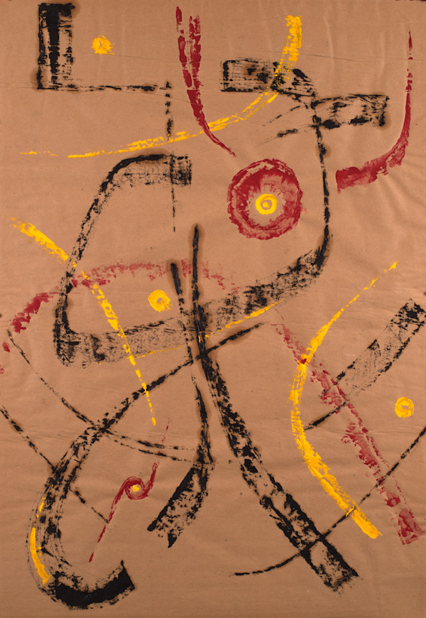 Abstract Black Red and Yellow Lines by Aditya Prakash (1924-2008)