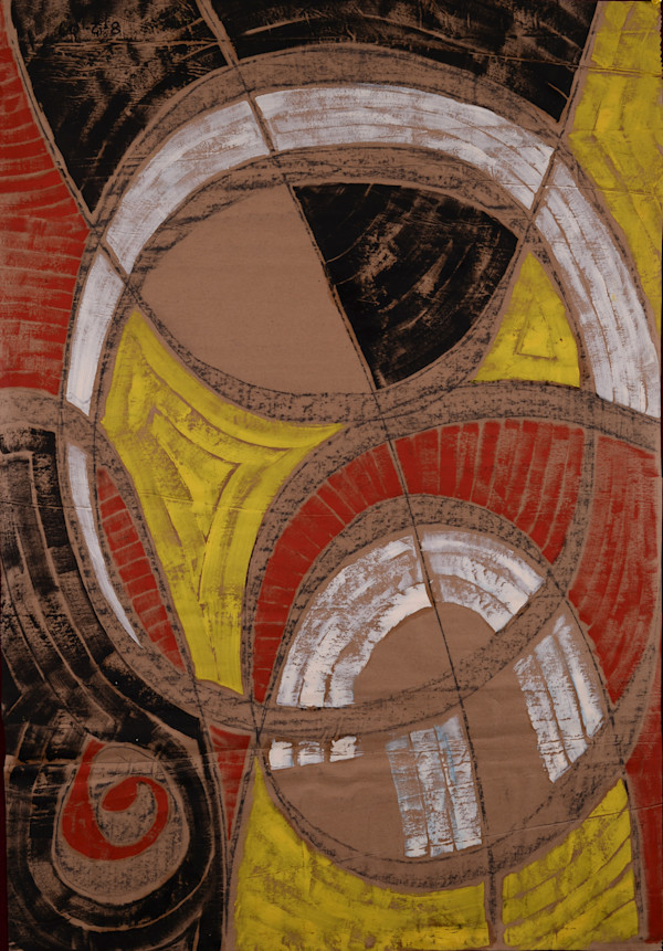 Yellow, Red and Black Swirls by Aditya Prakash (1924-2008)