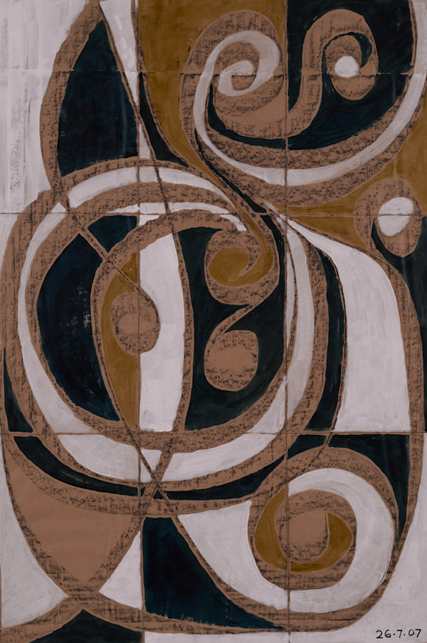 Black and Brown Spirals and Boxes by Aditya Prakash (1924-2008)