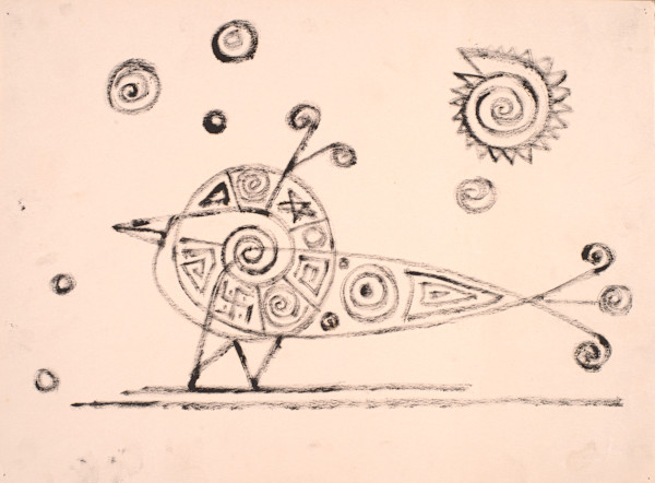 Peacock with Stars and Galaxy by Aditya Prakash (1924-2008)