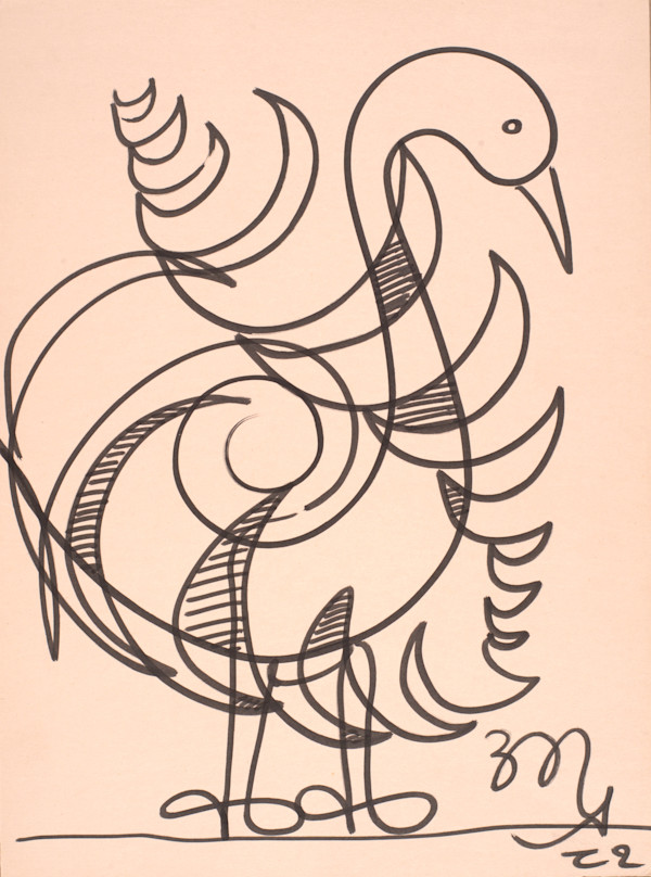 Continuous Line Spiral Bird by Aditya Prakash (1924-2008)