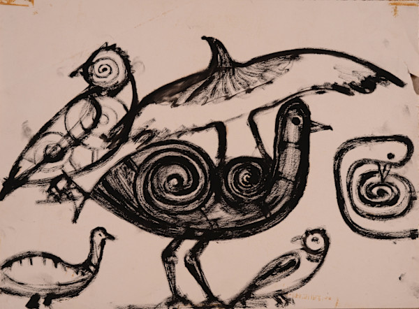 Several Black Birds by Aditya Prakash (1924-2008)